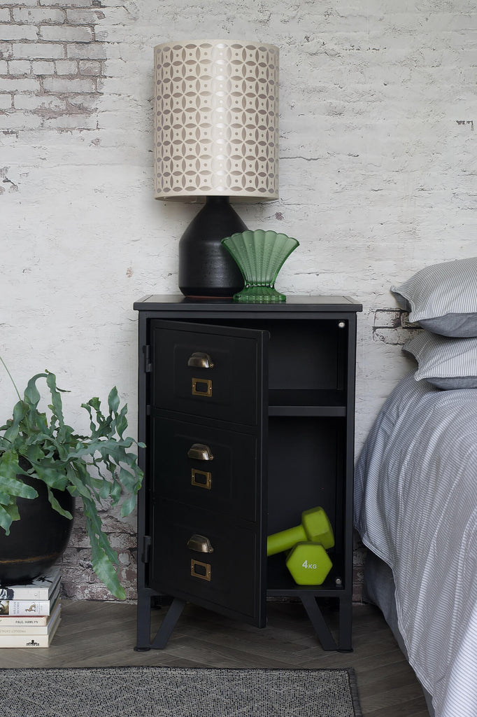 Industrial Metal Bedside Table - Matt Black