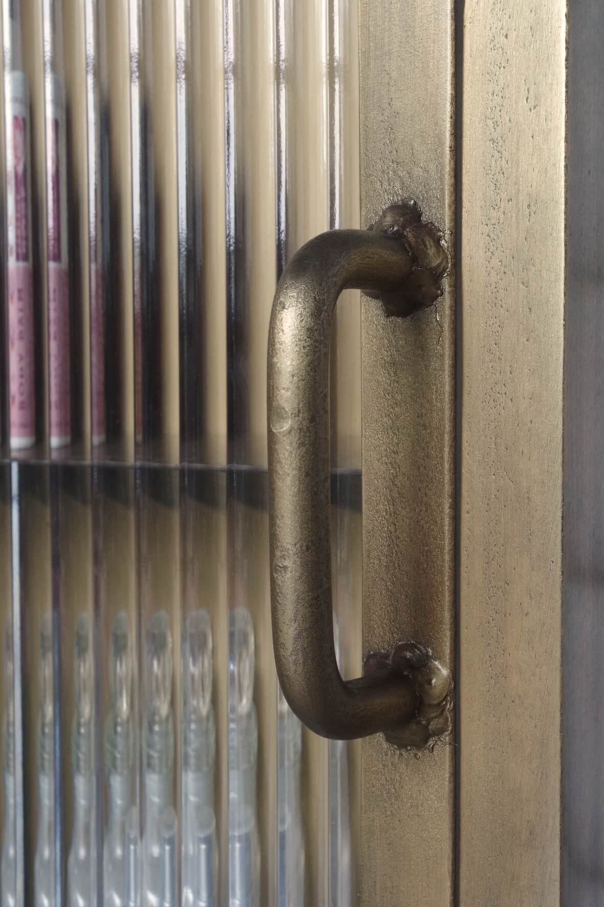 Industrial Fluted Glass Bathroom Cabinet - Antique Brass