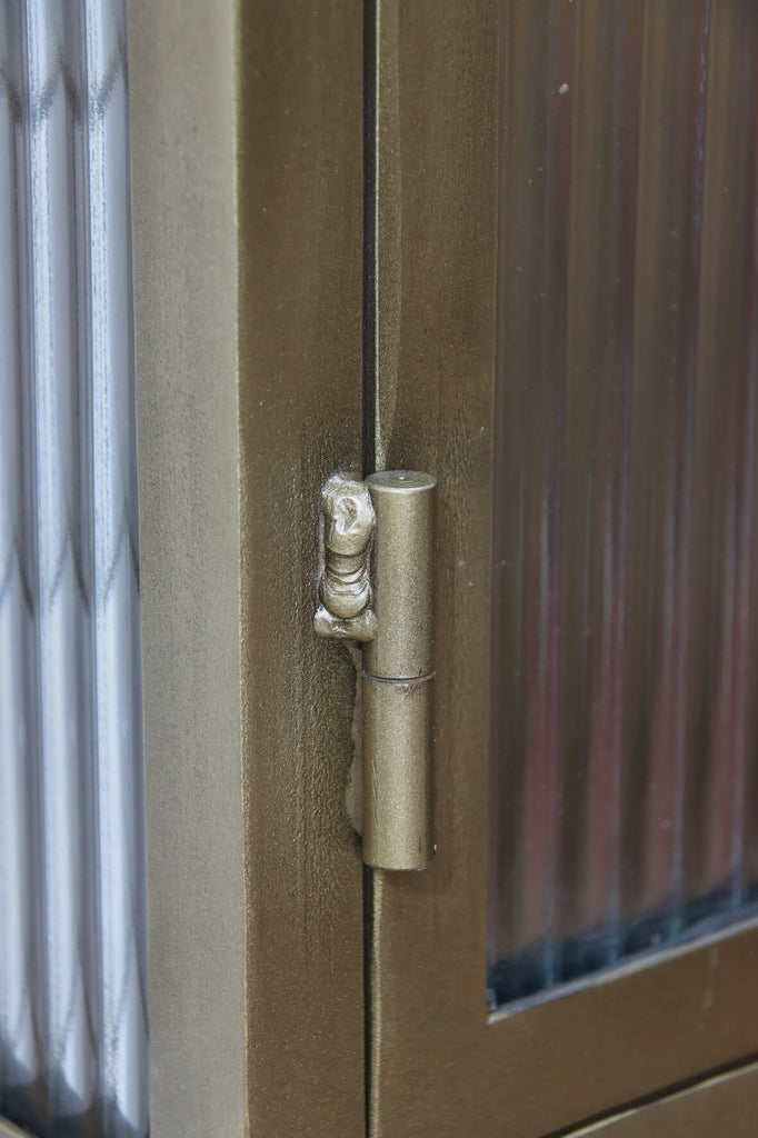 Industrial Fluted Glass Double Door Wall Cabinet - Antique Brass Hinge