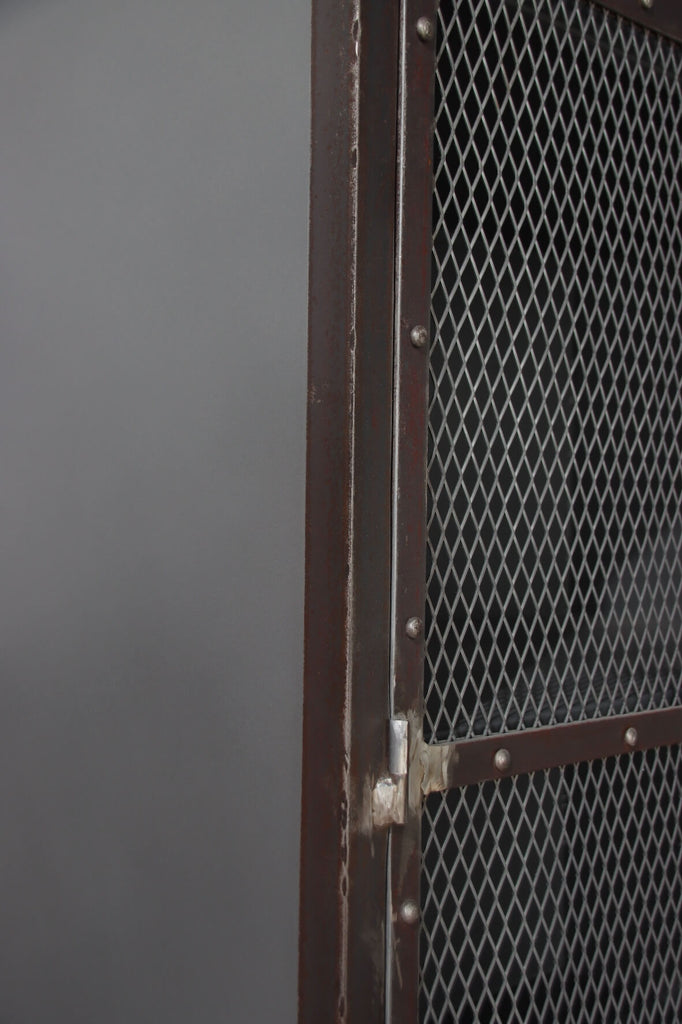 Industrial Mesh Cupboard close up picture distressed finish