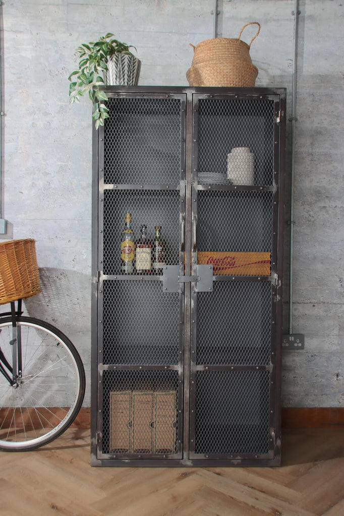 Industrial Mesh Cupboard with a distressed finish