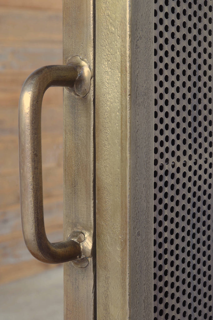 Industrial Mirrored Tall Slim Bathroom Cabinet - Antique Brass