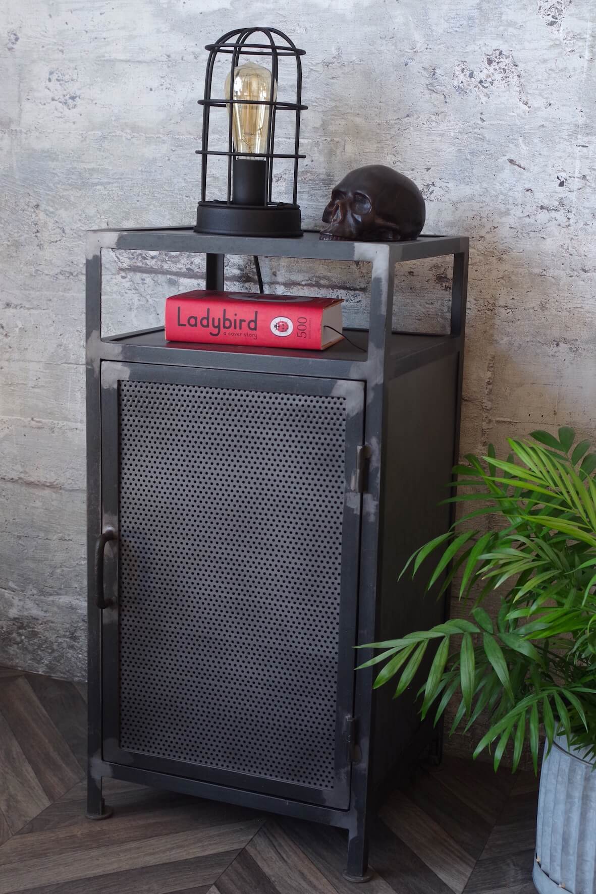 Industrial Perforated Bedside Table