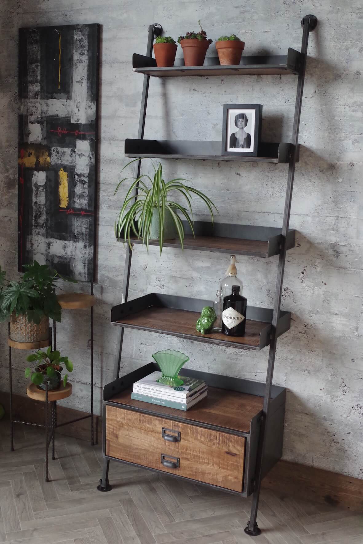 Rustic Saw Cut Ladder Shelves